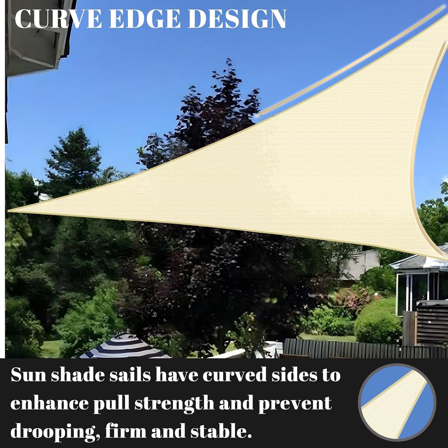 Toldo parasol triangular 8x8x8ft color crema