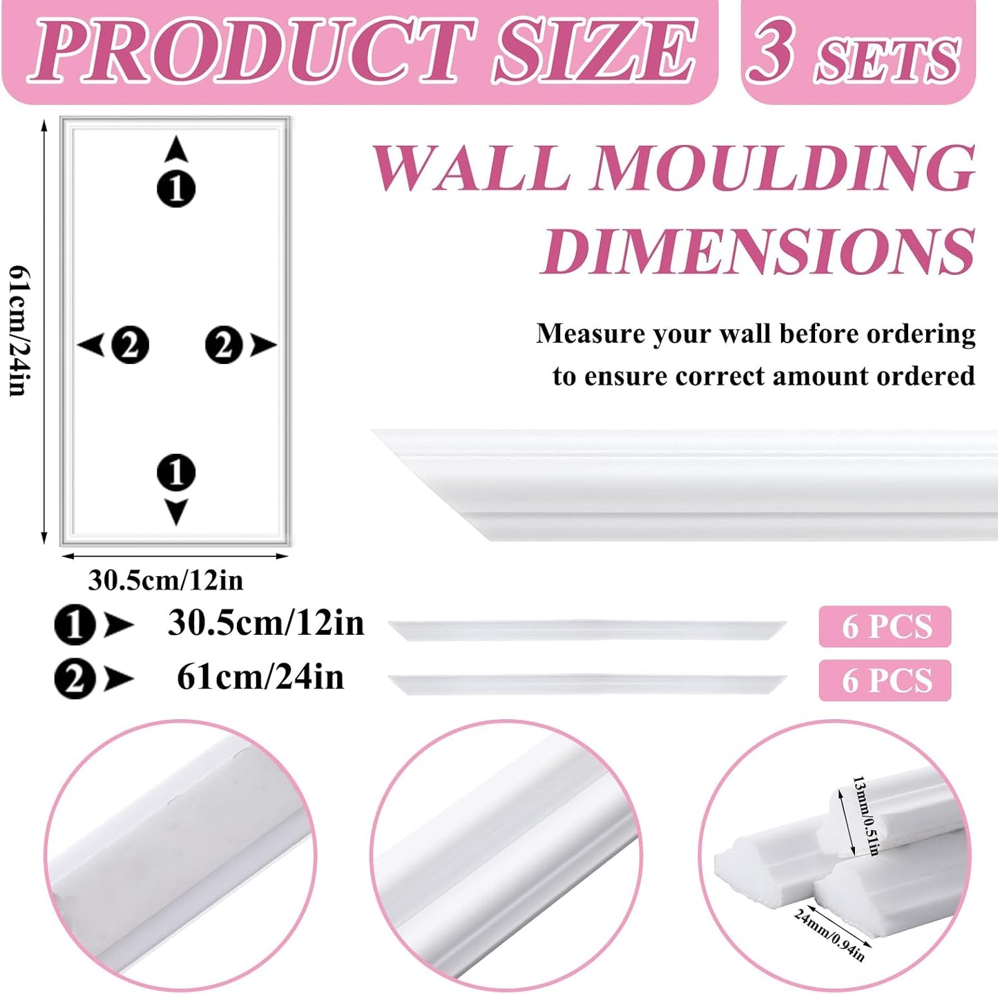 Kit 3 molduras acento pared precortadas blanco pelar y pegar