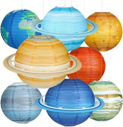 8 Pzas Linternas Papel Planetas 30cm Decoración Fiesta Espacio