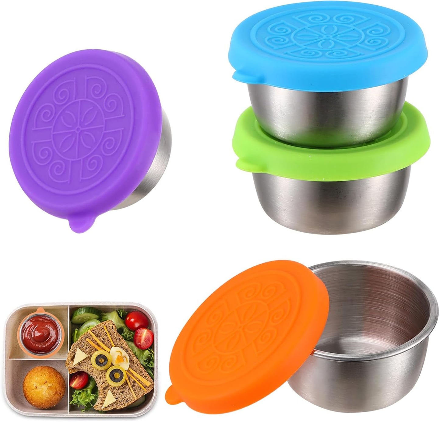 Caja salsa acero inox 1.5oz 4 Pzas reutilizables