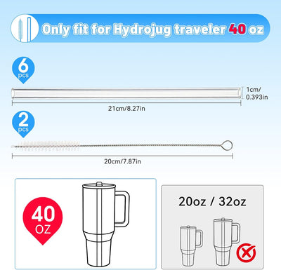 Pajitas repuesto Hydrojug Traveler 40 oz reutilizables paquete 6 con cepillo