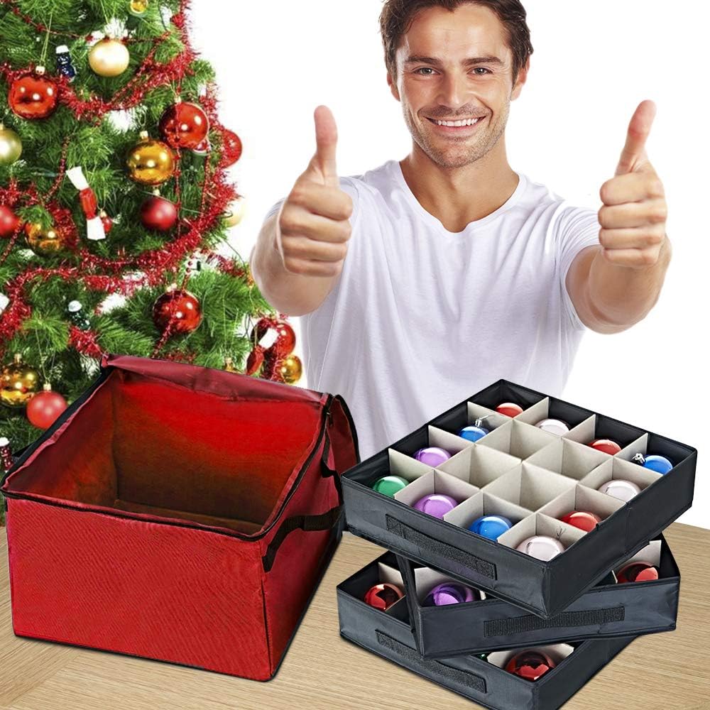 Caja almacenamiento esferas navideñas 3 bandejas 48 unidades