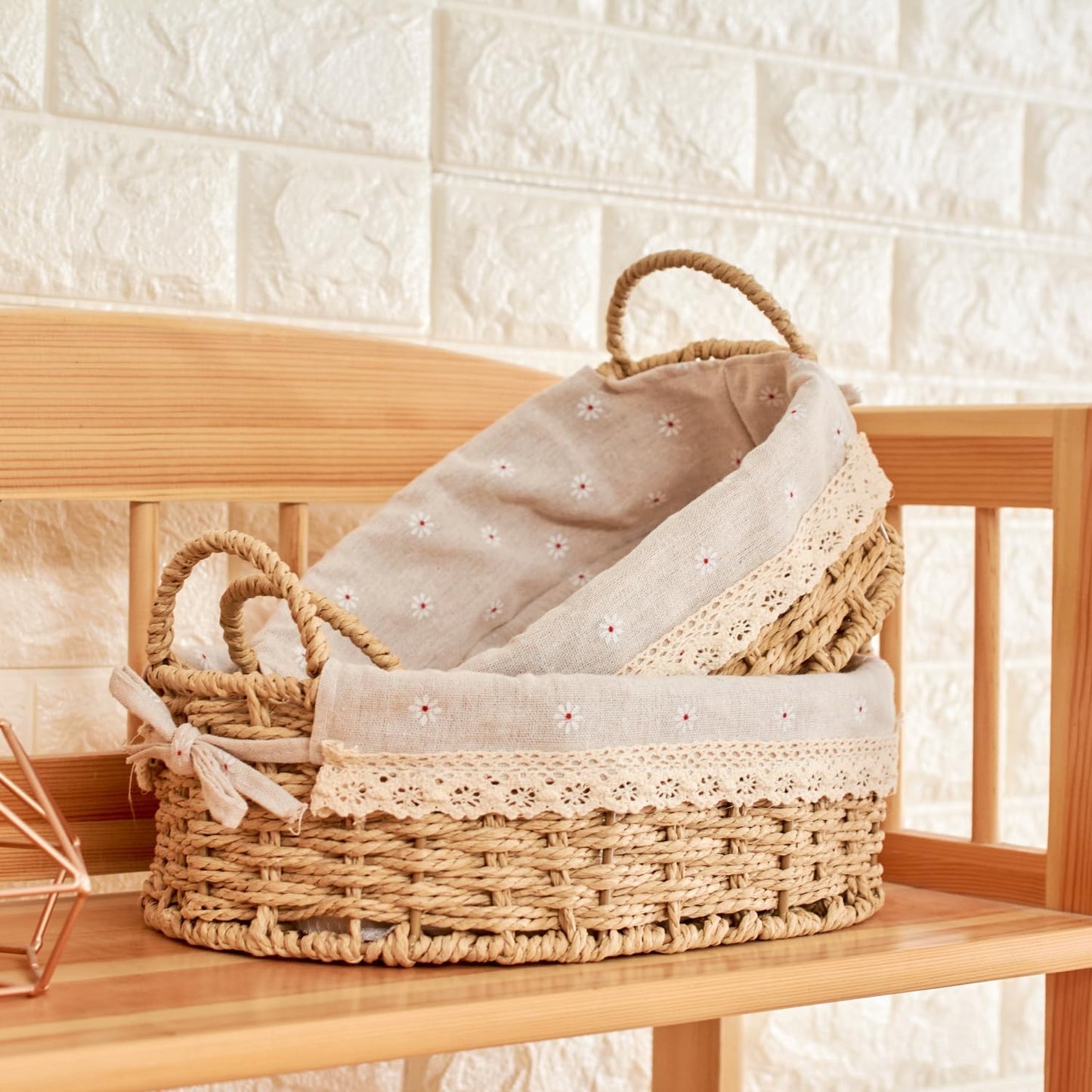 Cesta mimbre decorativa con asas set 2