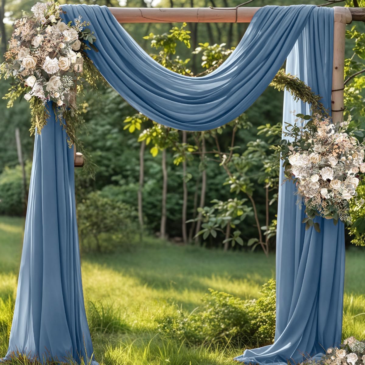 Telas drapeado arco boda azul polvoriento 29x20" cortinas