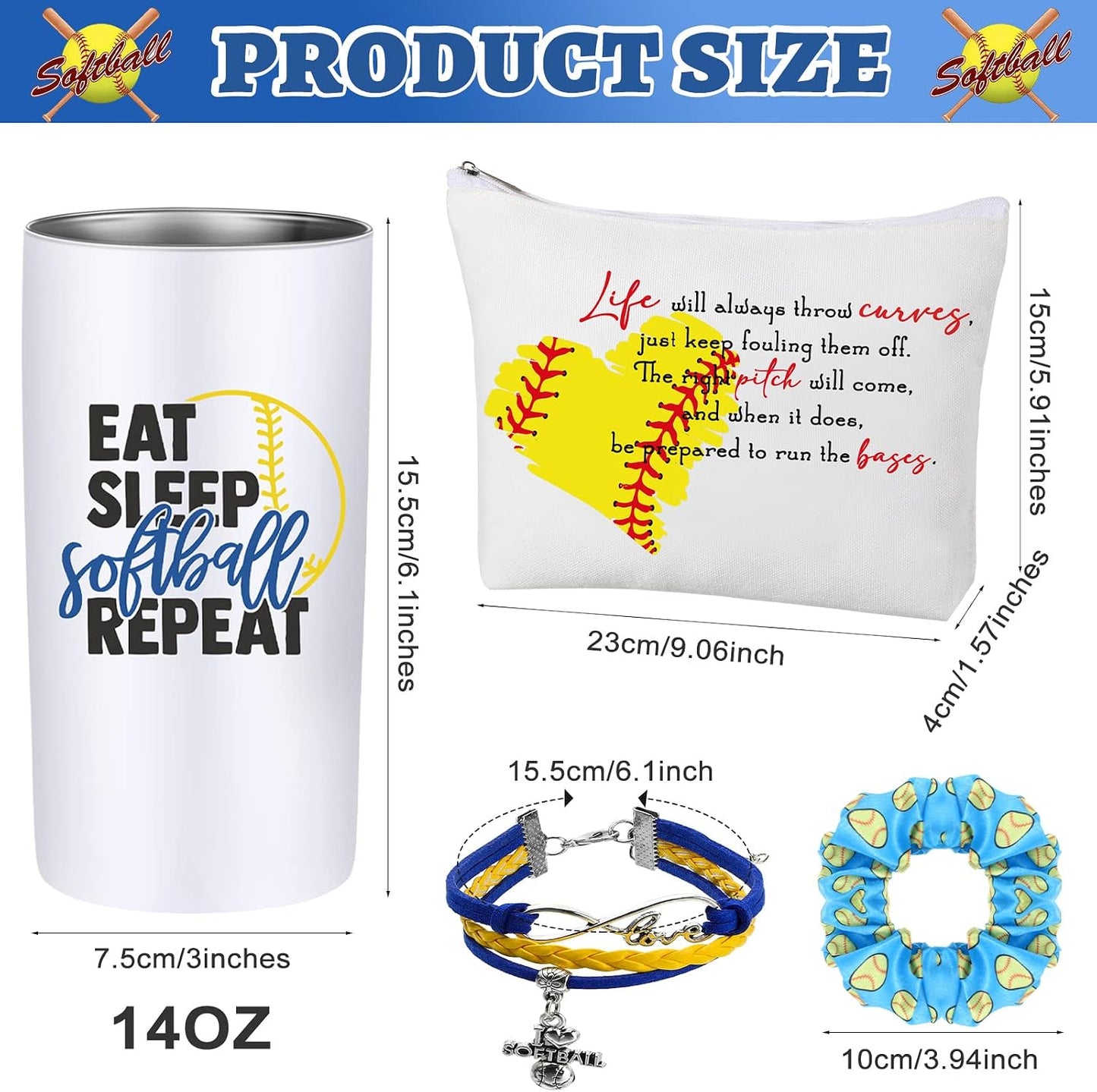4 Pzas Regalo Sóftbol Niñas Botella 14oz Banda Cabello