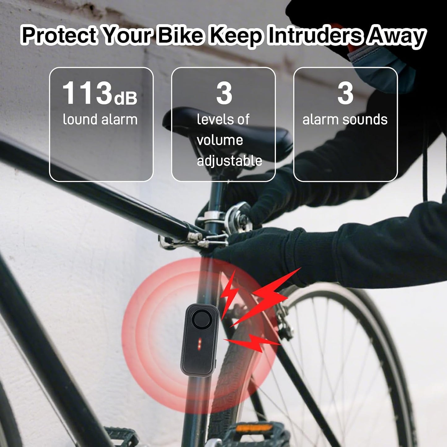 Sistema alarma automóvil 113dB antirrobo bicicleta IP66