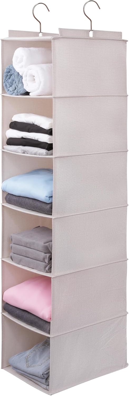 Organiz. colgante suéter 6 estantes plegables beige