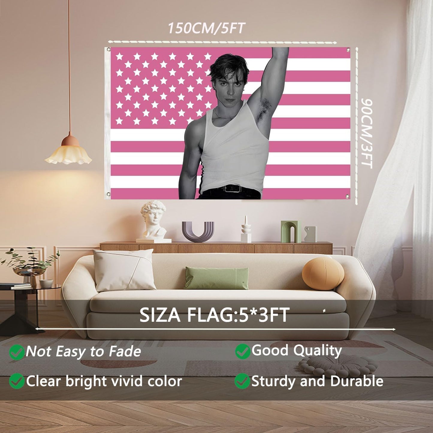 Bandera Nicholas Chávez 3x5ft rosa dormitorio universitario
