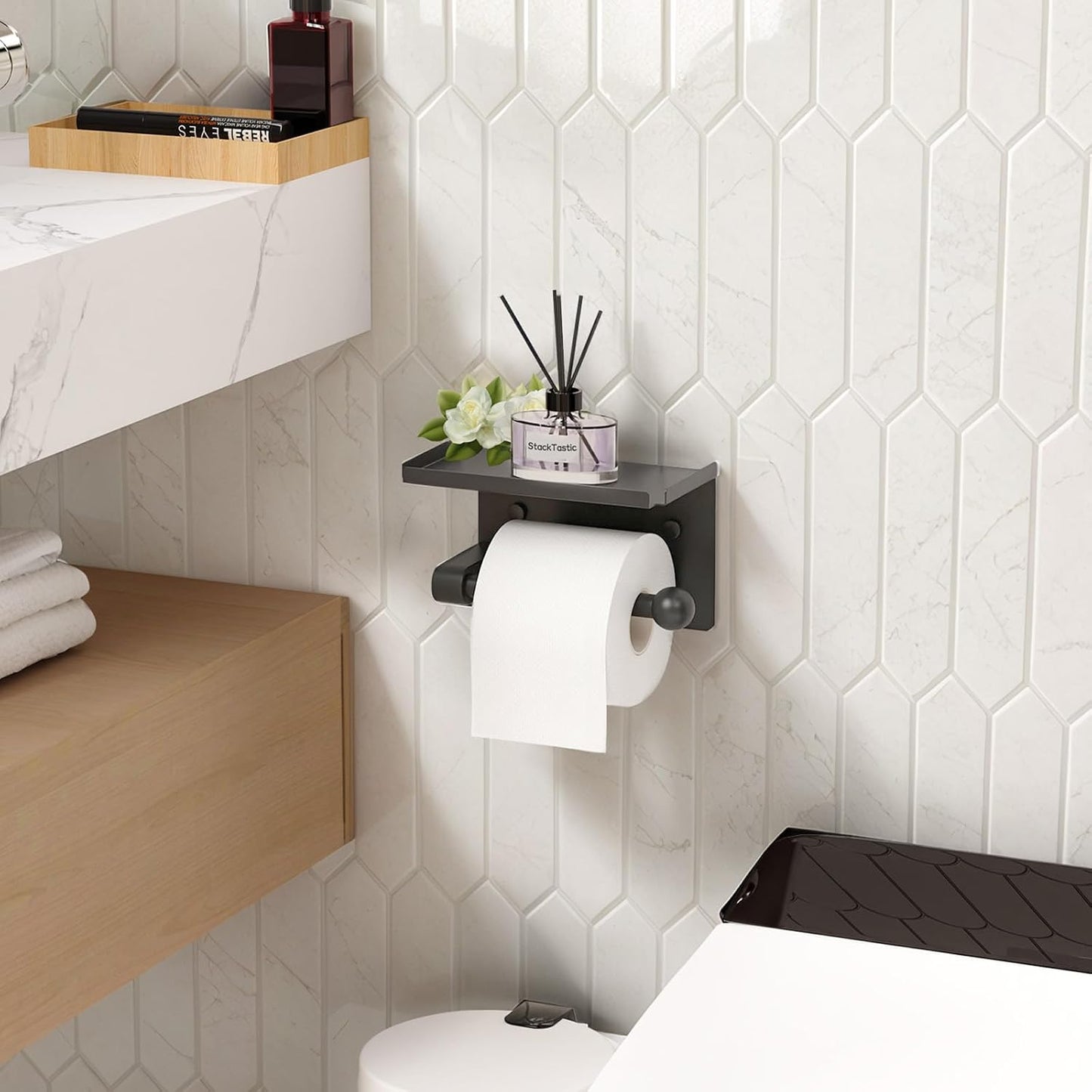 Soporte papel higiénico pared negro mate metal inox