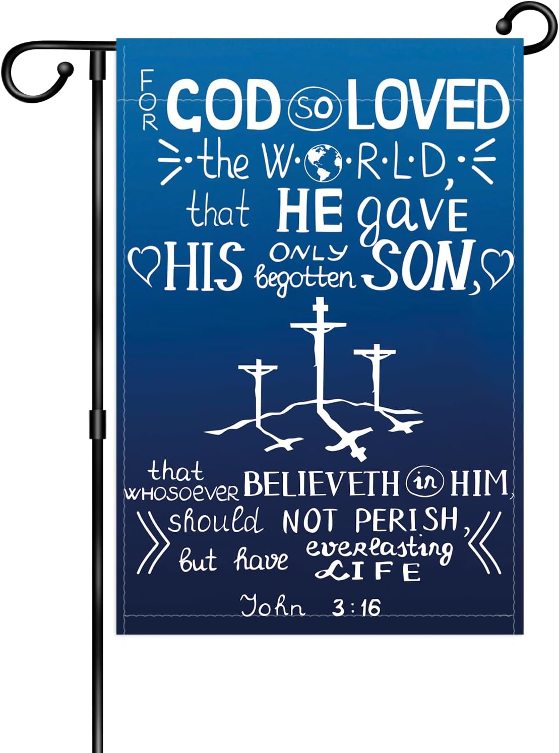 Bandera jardín versículo bíblico John 3:16 doble cara