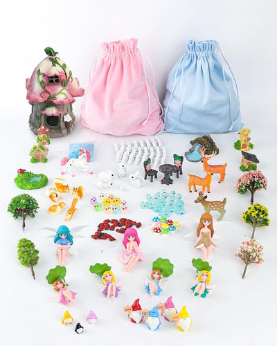 Kit 113 pzas accesorios jardín hadas con luz solar y bolsas regalo