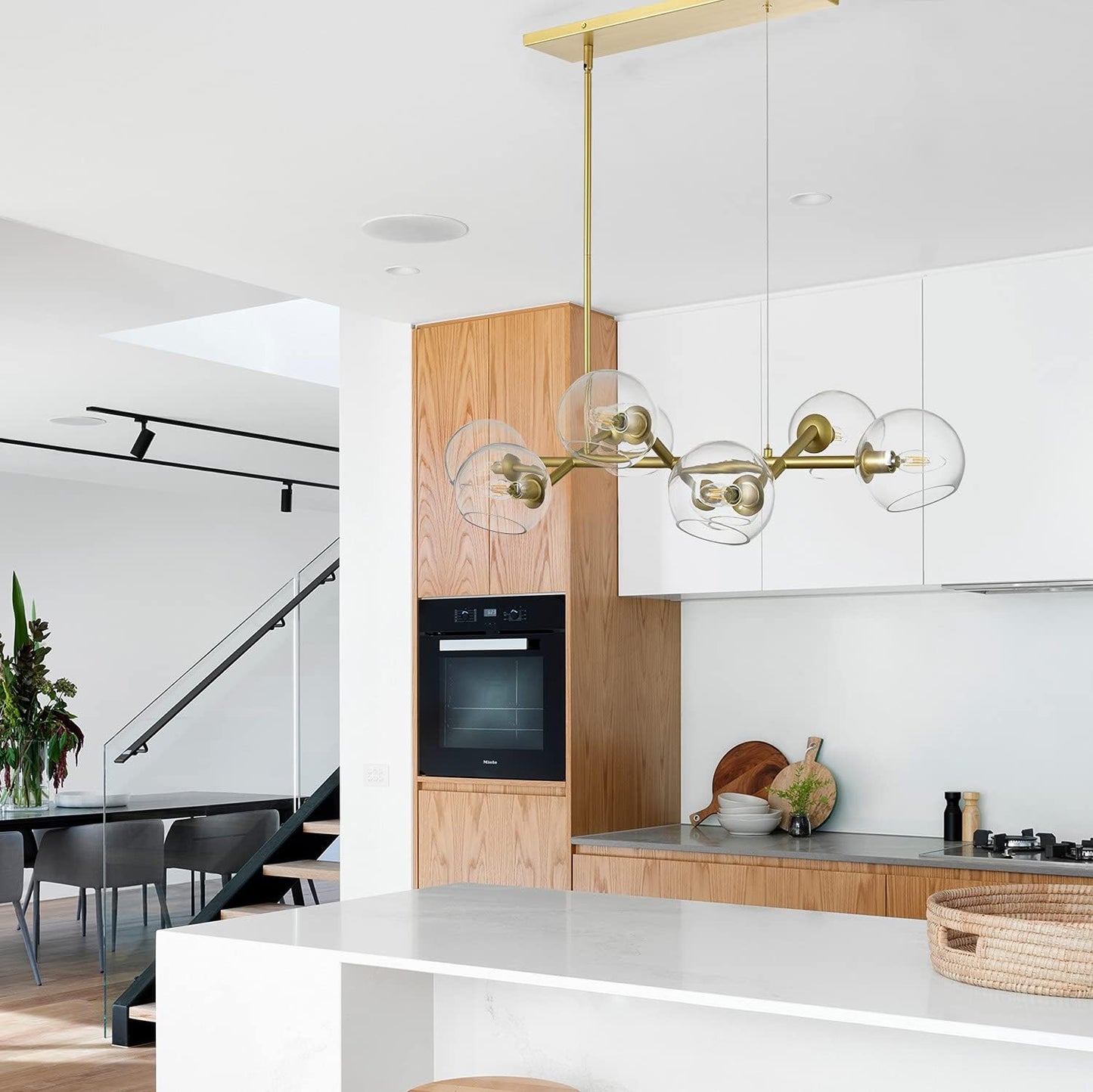 Lámpara rectangular 8 luces doradas para comedor cocina