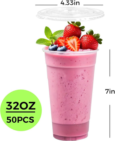 50 tazas plásticas con tapas y pajitas 32 oz para café helado y bebidas frías