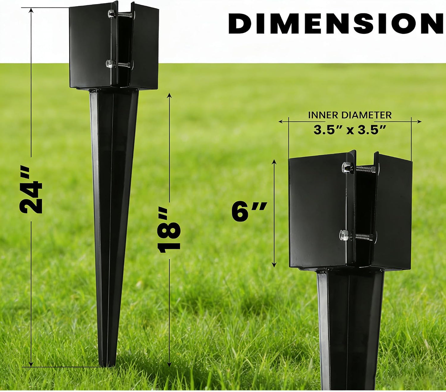 4 Postes Valla 24pulg Recubrimiento Negro 24x4x4pulg