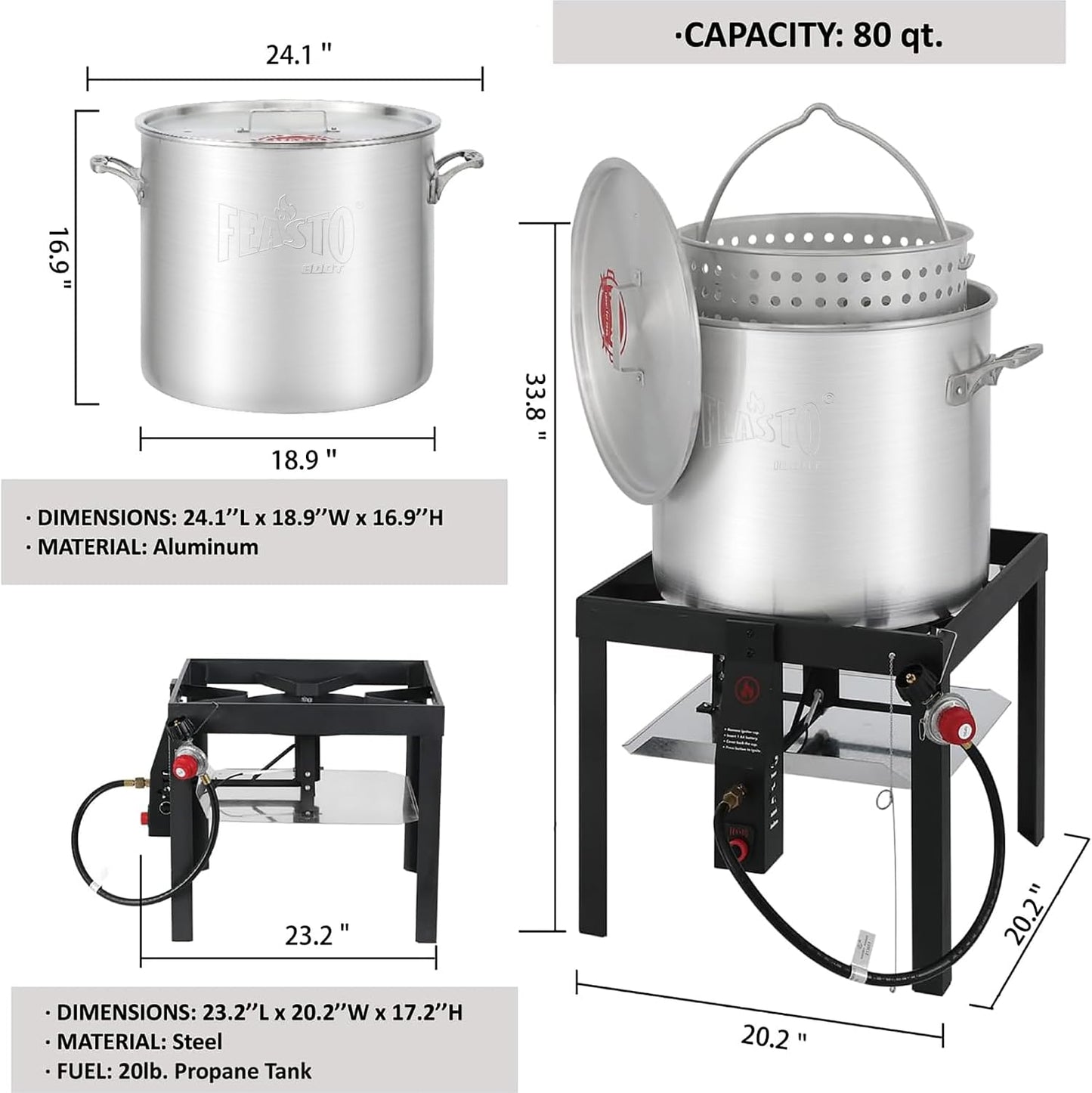 Olla hervir mariscos 80qt con cesta y quemador