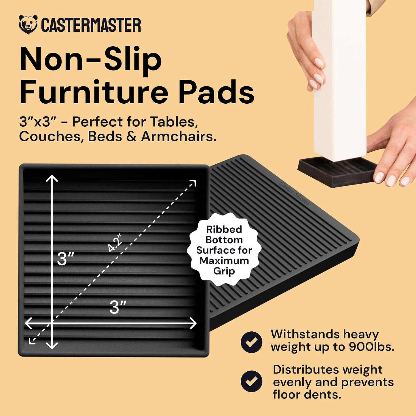 Protectores de suelo goma 3x3pulg pack 4 para madera dura