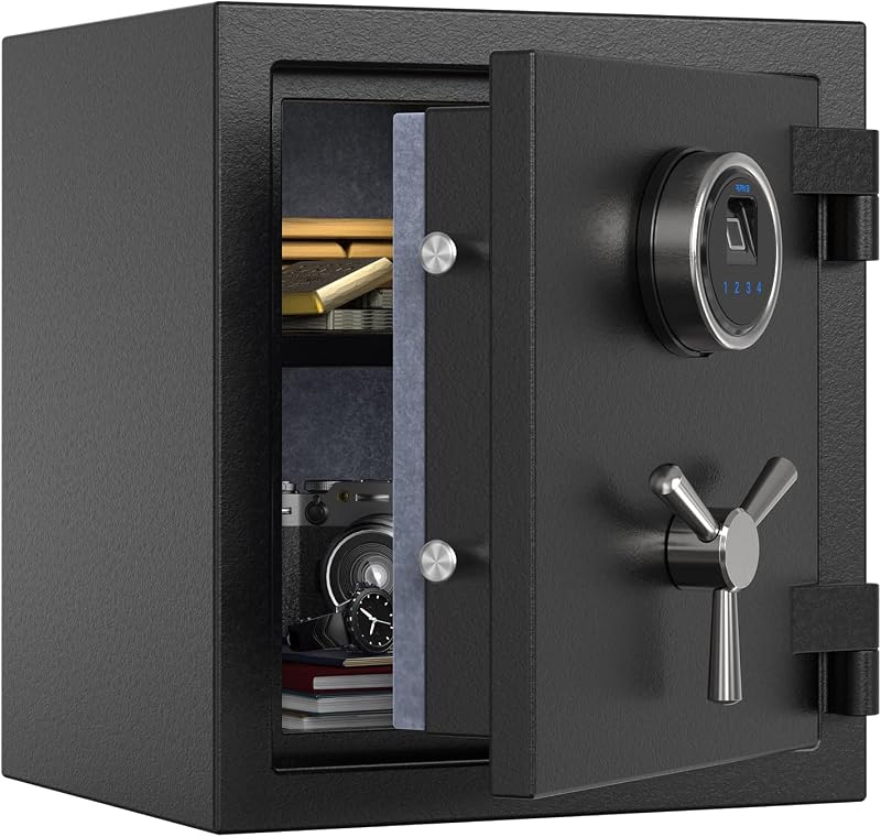 Caja seguridad biométrica ignífuga con pantalla y estante