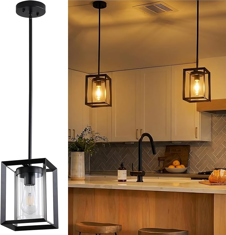 2 Lámparas colgantes isla cocina negro ajustable metal transparente