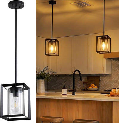 2 Lámparas colgantes isla cocina negro ajustable metal transparente