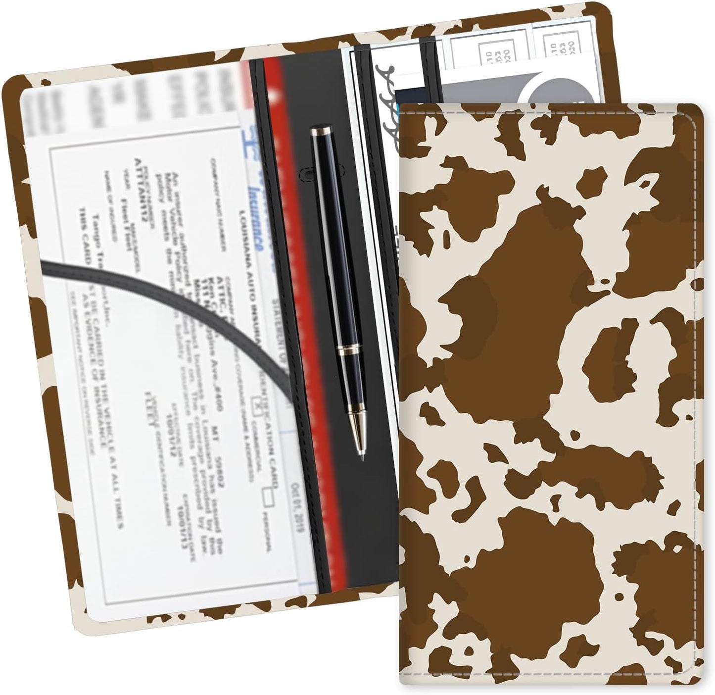 Organiz. cuero para guantera documentos tarjetas vaca marrón
