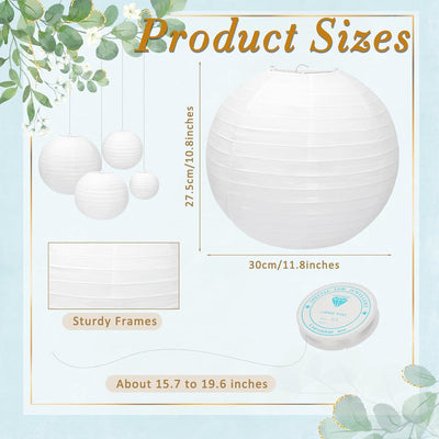 24 Linternas papel blanco 12pulg colgantes decoración