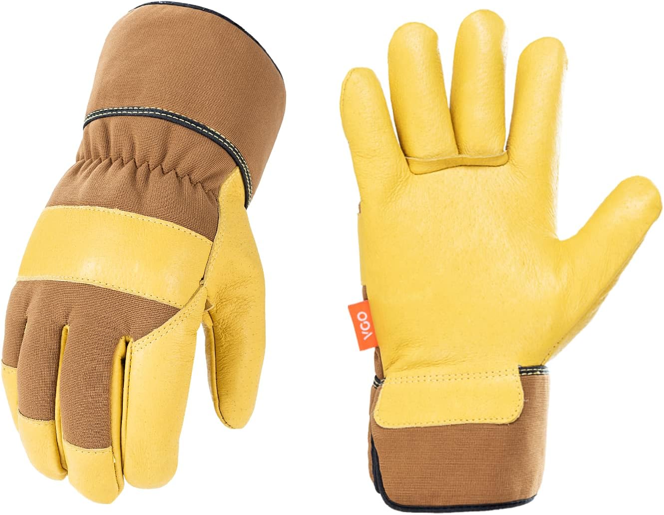 1 Par Guantes Piel Cerdo Sin Forro Talla XL Marrón Amarillo