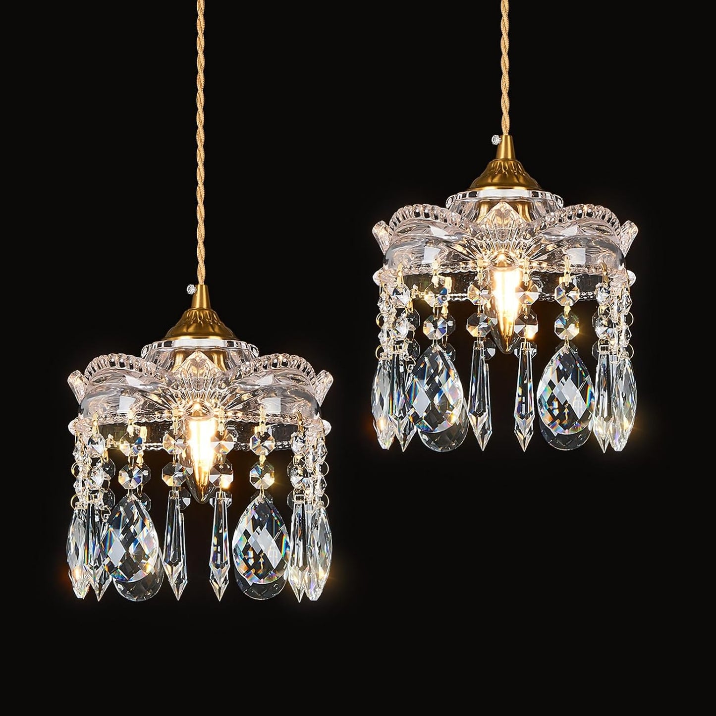 Lámpara colgante cristal latón ajustable pack 2