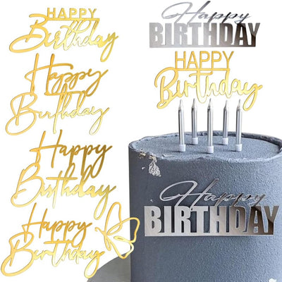 6 Pack Decoración Pastel Feliz Cumpleaños Acrílico Dorado
