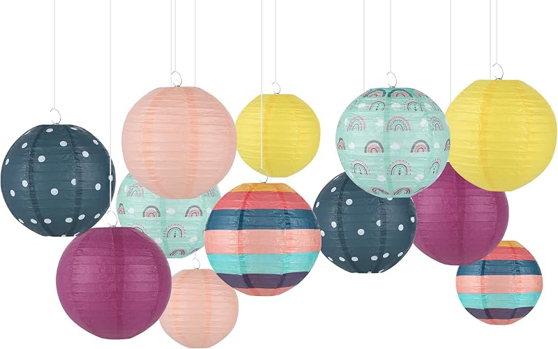 6 Linternas papel arcoíris colgantes decoración aula fiesta