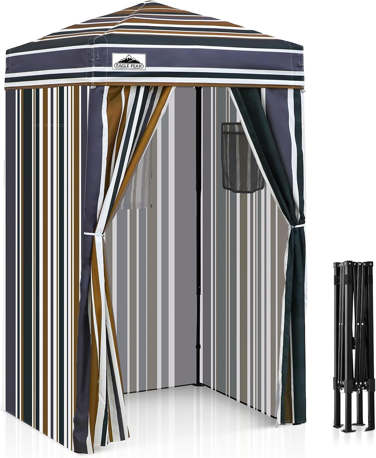 Toldo plegable 4x4 rayas marrones privacidad piscina