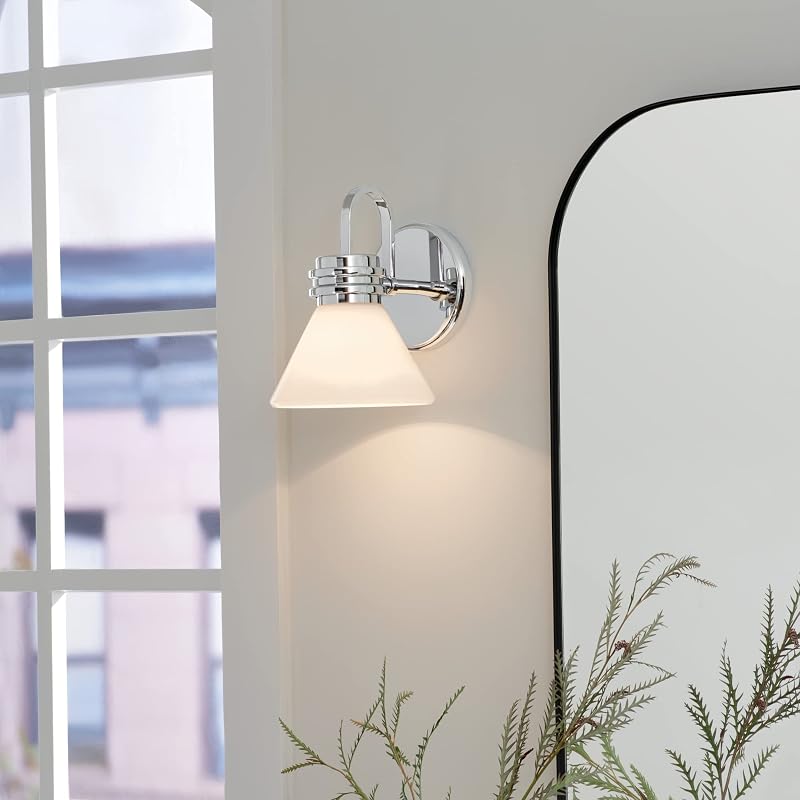 Aplique pared 1 luz 7.25pulg cristal opalo cromo