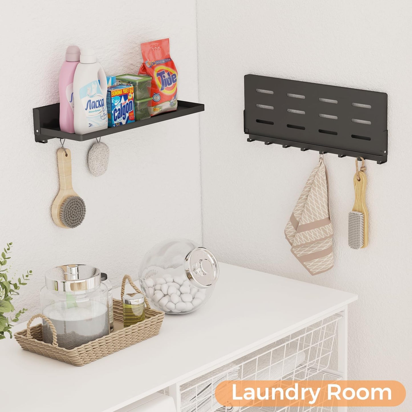 Estante plegable pared 8 ganchos metal negro 17" 2uds