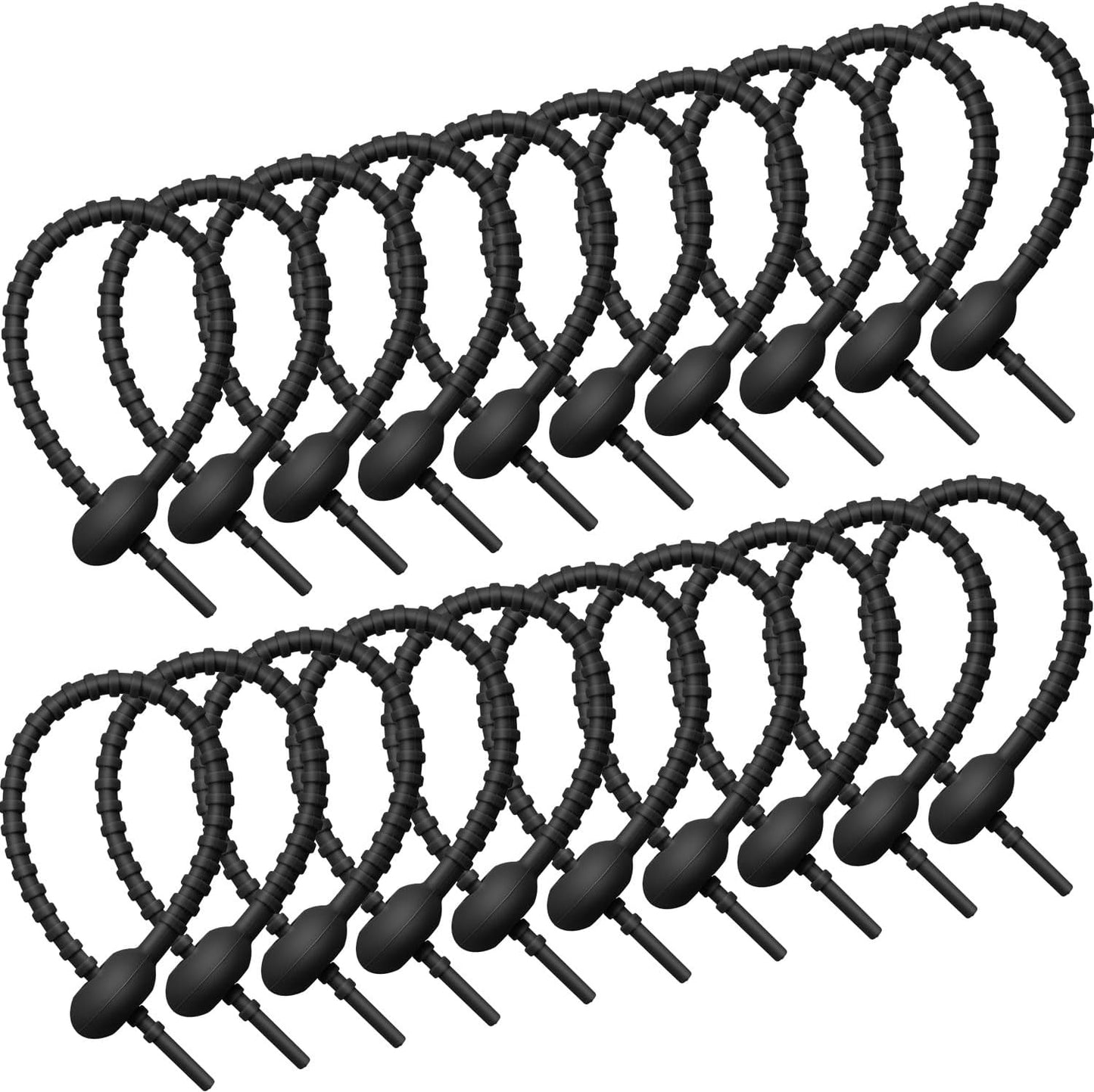20 Pzas Bridas Silicona 8pulg para Cables y Bolsas Negro