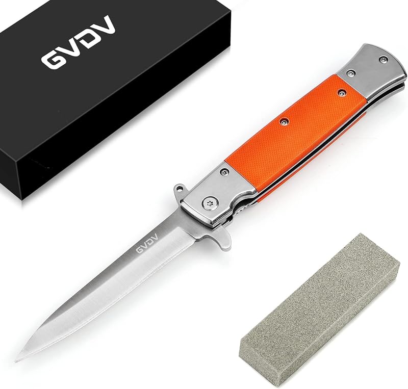 Cuchillo EDC acero inox G10 cierre seguridad naranja