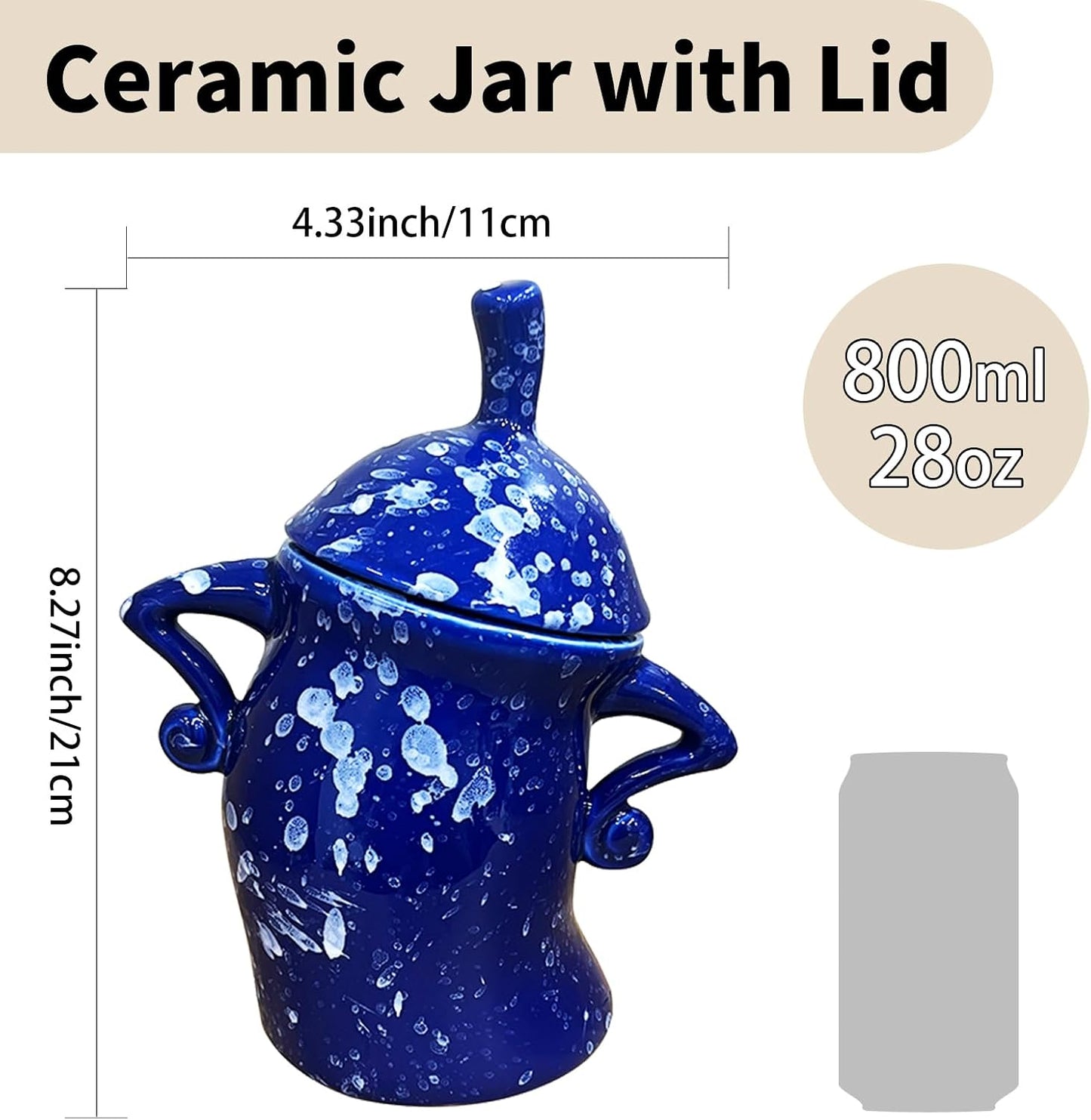 Tarro cerámica 770ml con tapa hermética azul