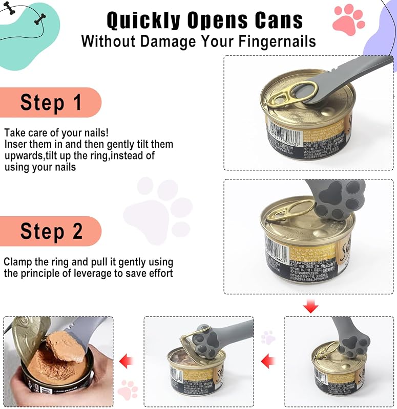 Espátula y abrelatas para gatos y perros con cuchara gris