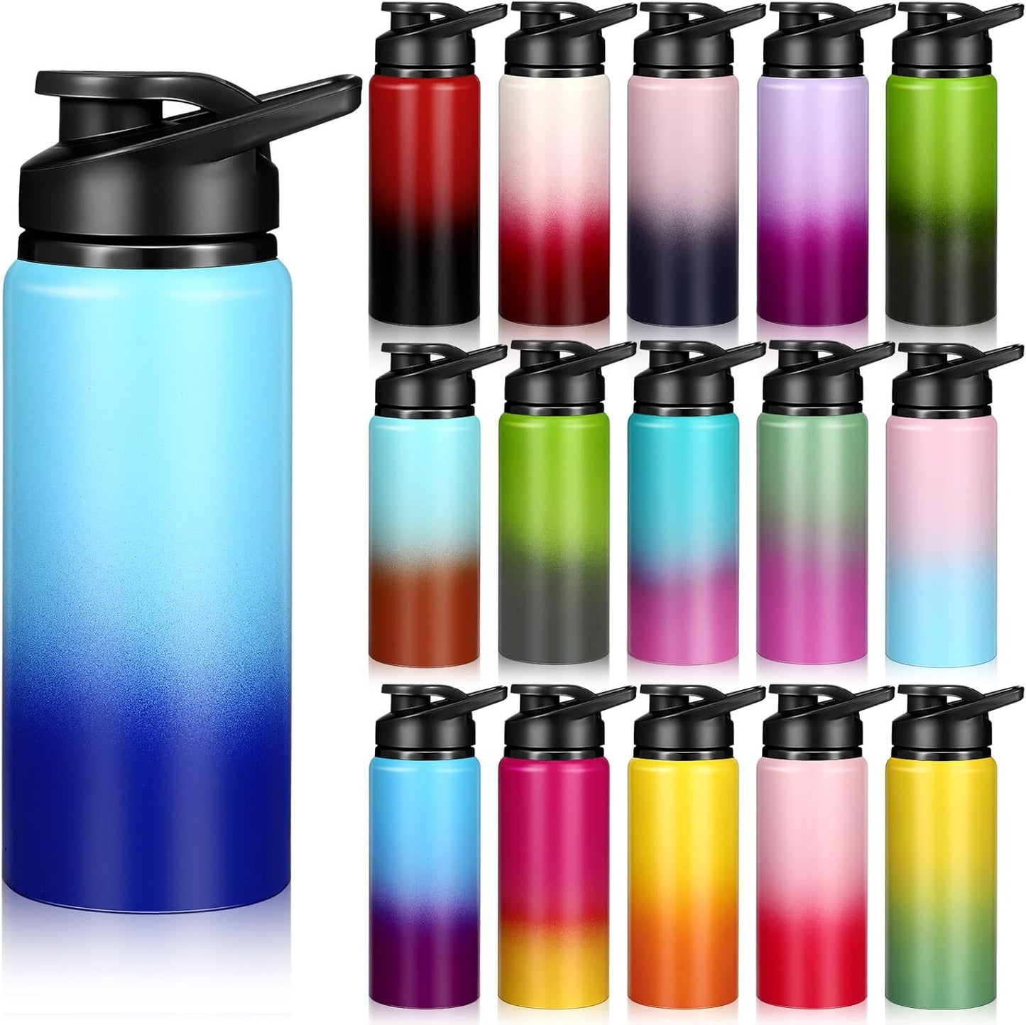 16 Botellas Agua Aluminio Reutilizables Tapas Presión Multicolor