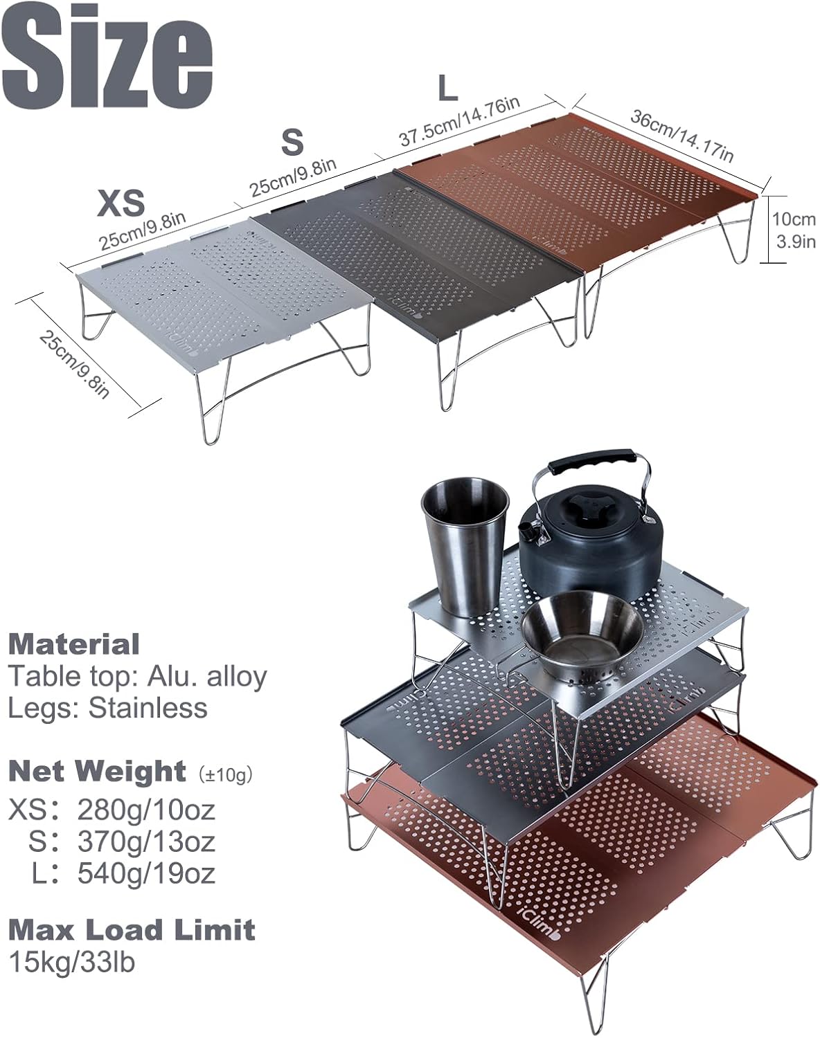 Mesa plegable ultraligera mochilero camping playa
