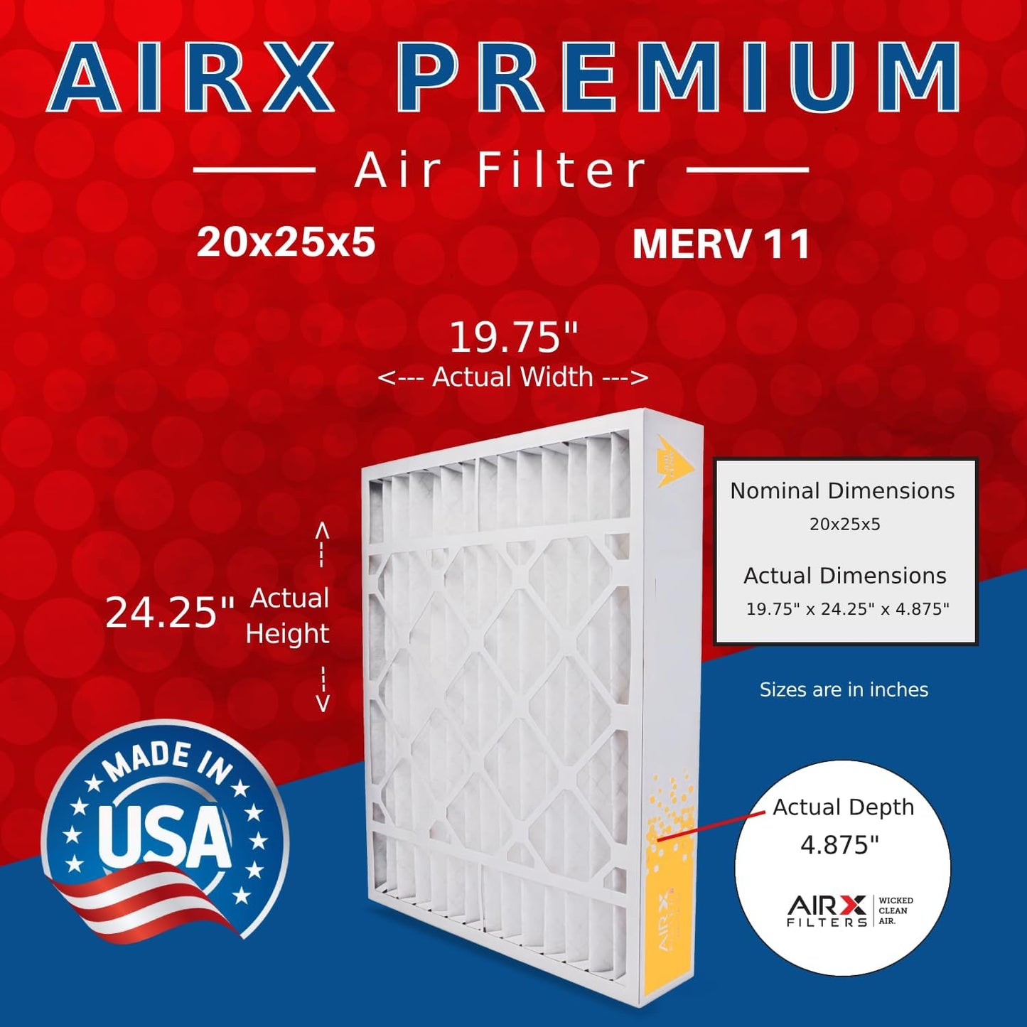 Filtro aire 20x25x5 MERV 11 comp 2 Pzas