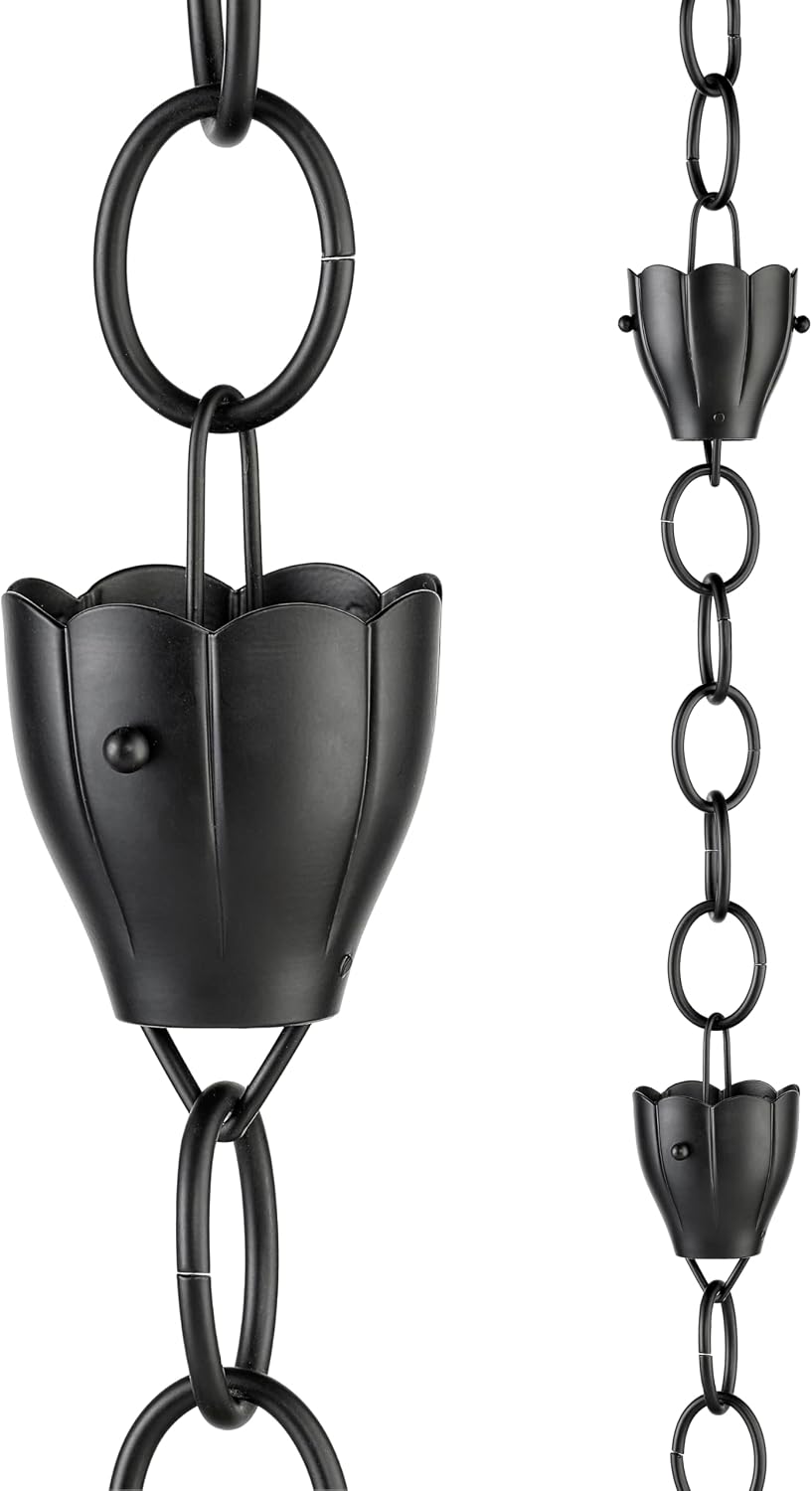 Cadena lluvia 6 tazas aluminio negra 2,6m con clip