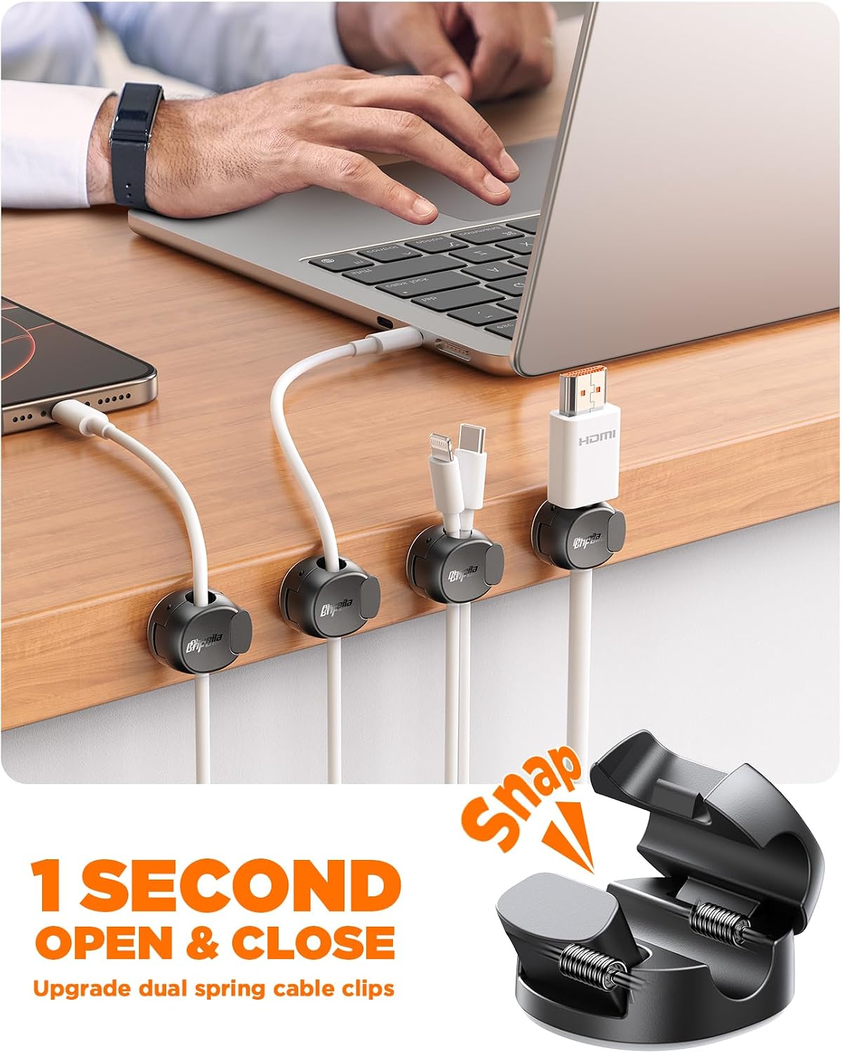 Pack 16 Organizadores Cables Doble Resorte Adhesivo