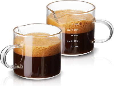 2 Pzas Tazas Medidoras Espresso 2.5oz con Asa Vaso Chupito