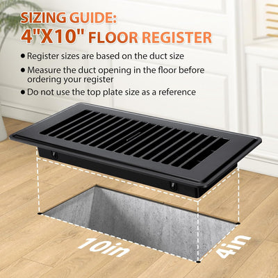 Cubiertas ventilación piso plástico 4x10 color negro set 2