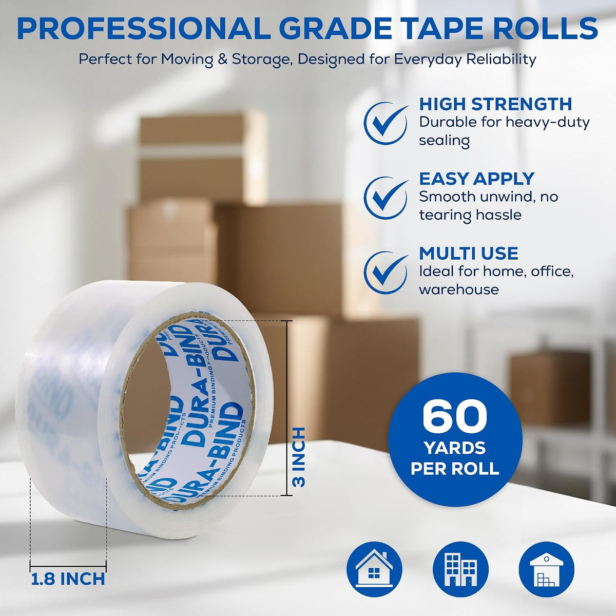 Cinta embalaje resistente 6 rollos 60yd x2pulg transparente