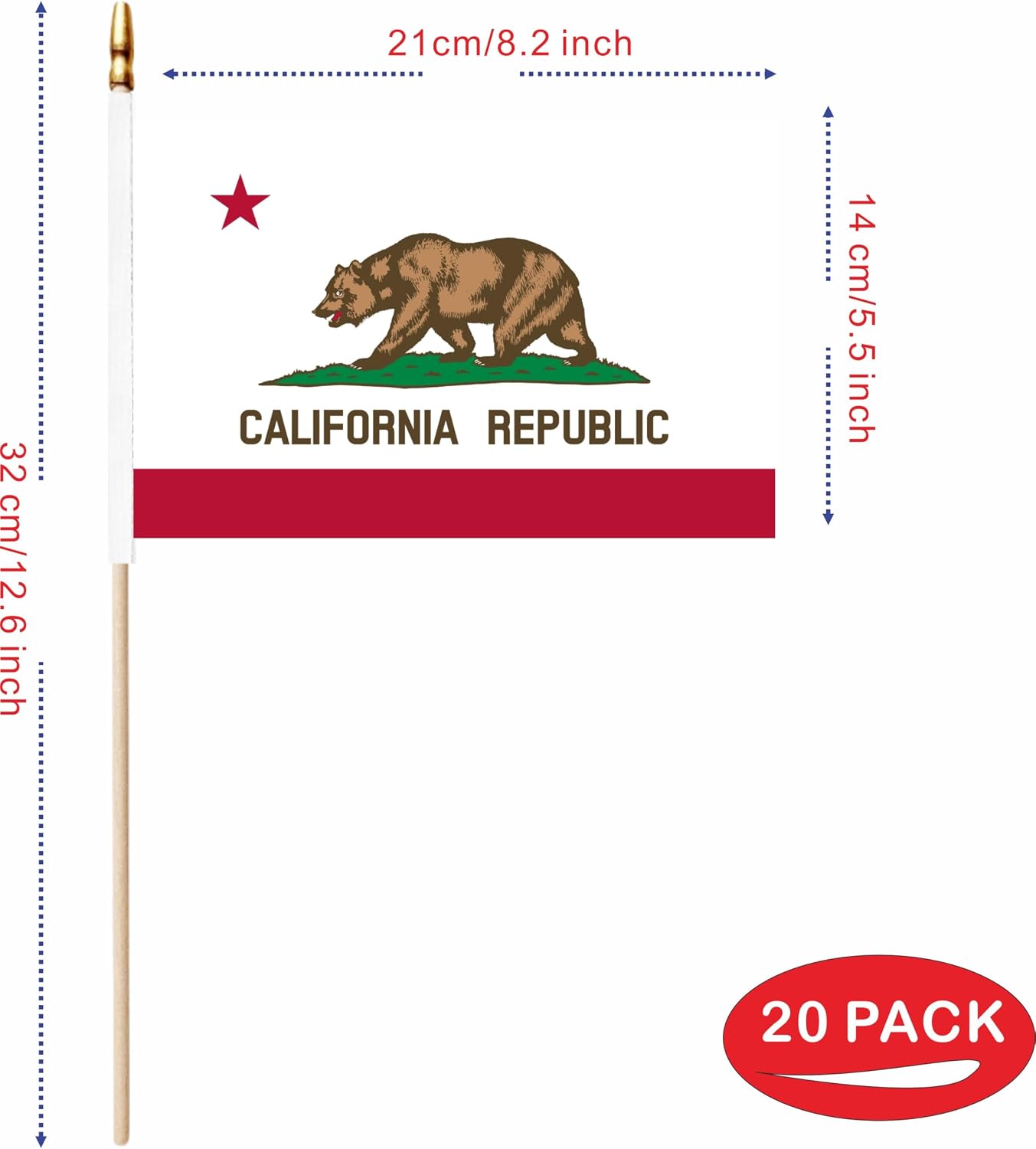 20 Banderas Mini California 5x8" Poliéster Durable