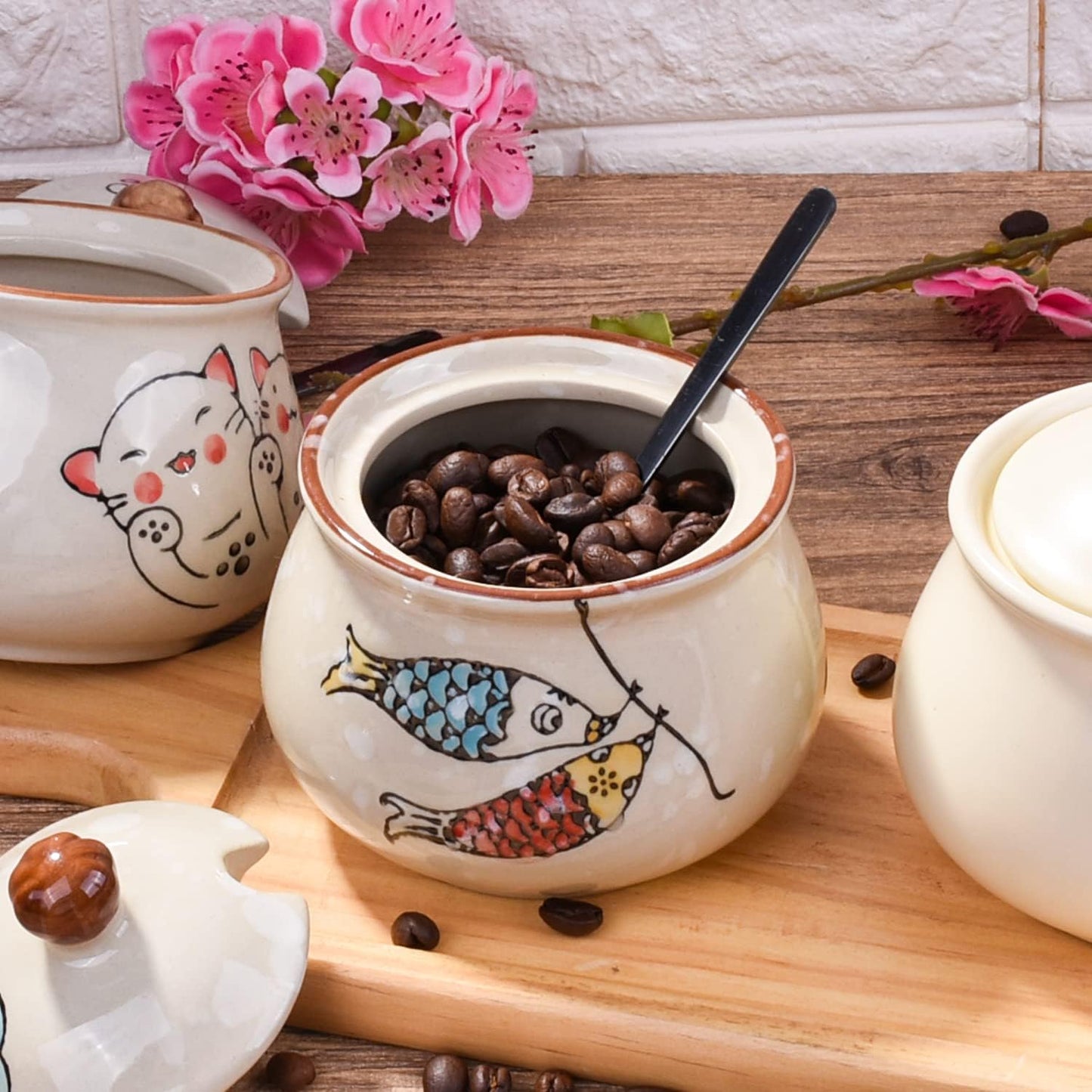 Azucarero cerámica con tapa y cuchara estilo 3