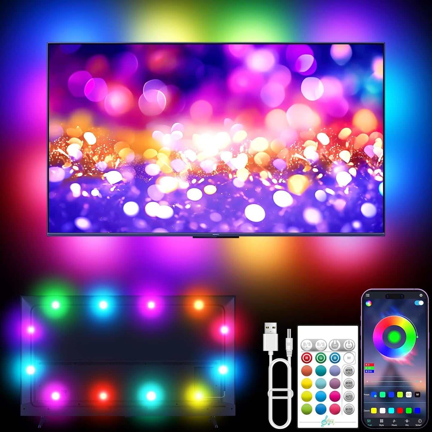 Tira LED 9.8ft para TV 35-55pulg RGB con app y control