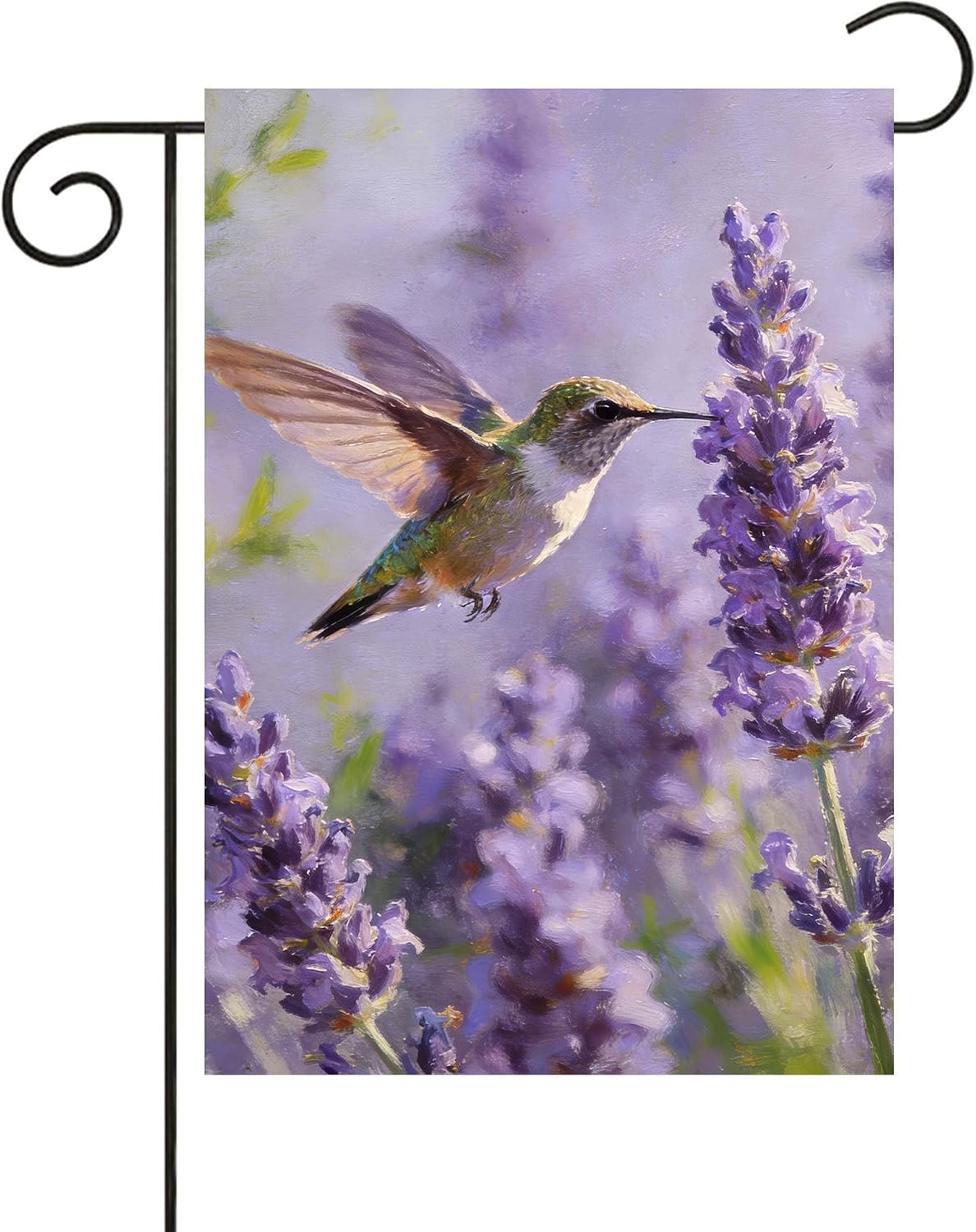 Bandera doble cara colibrí lavanda 12x18" decorativa