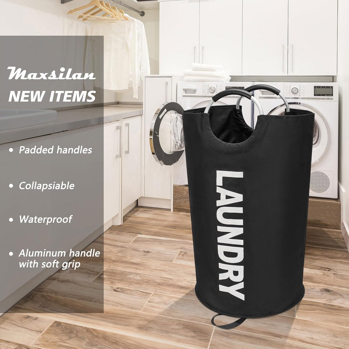 Cesta lavandería 90L alta plegable color negro