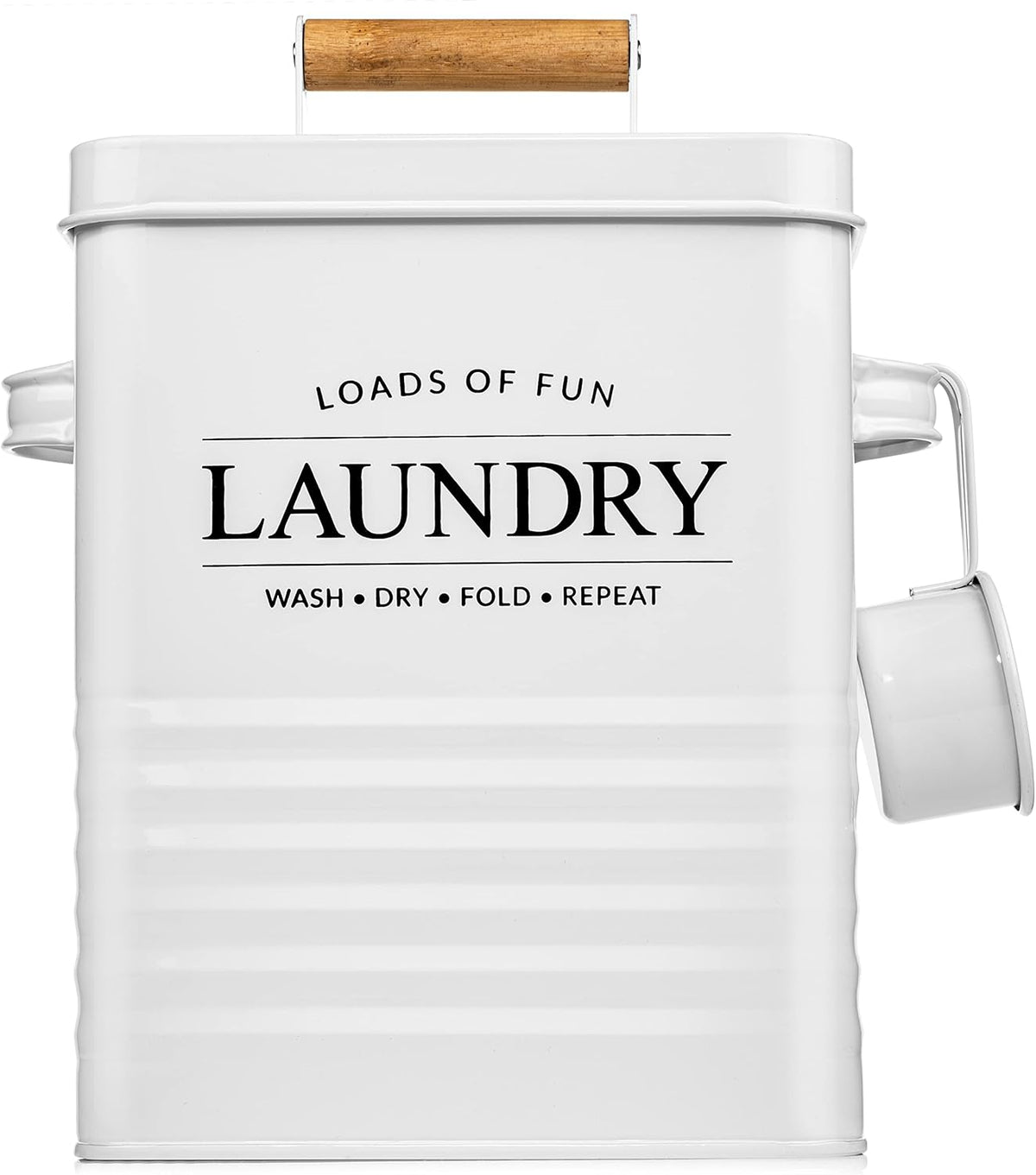 Dispensador jabón lavandería metal cuchara color blanco